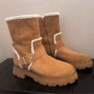 Michael Kors Women's Tan Suede Shearling-Lined Boots